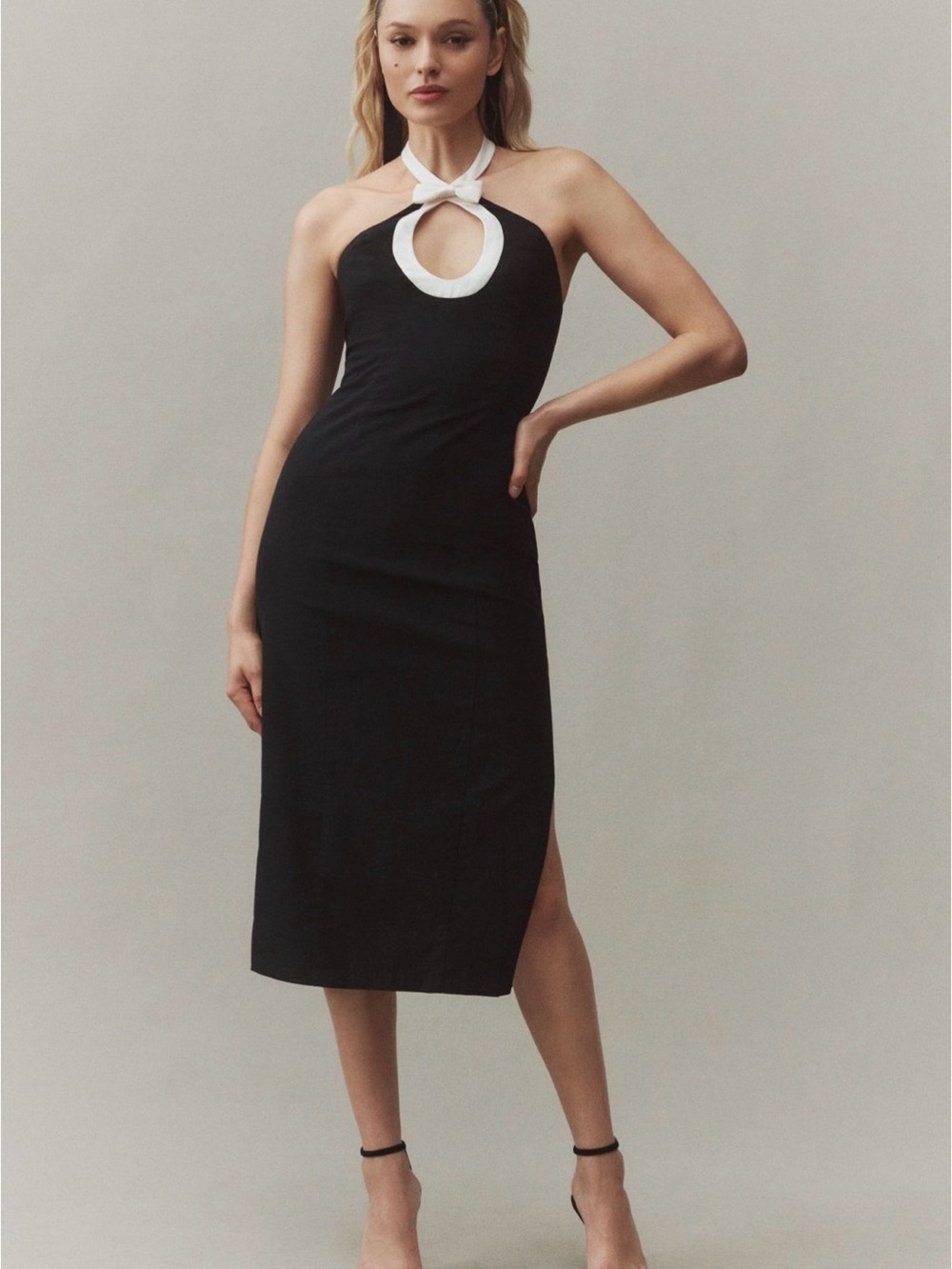 BHLDN Victoria Bow Halter Cutout Midi Dress
